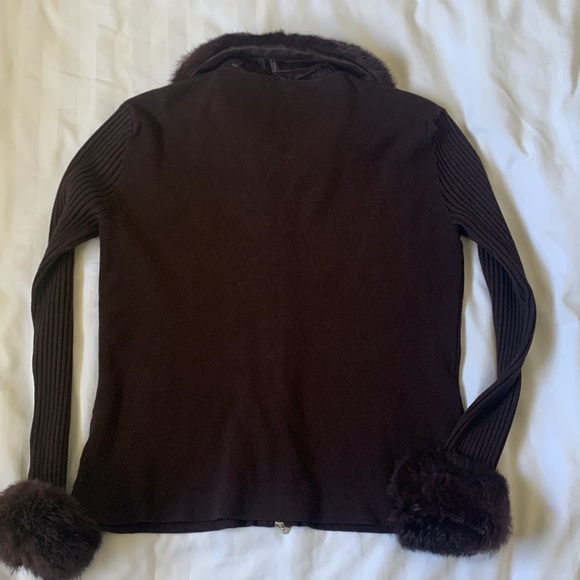 Belldini brown natural fur removable collar/cuffs leather trim zip cardigan EUC - Picture 4 of 11